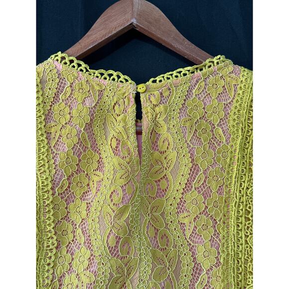 Anthropologie eri+ali Mustard Crochet Lace Top M Pink Coquette Girly Kidcore - Picture 6 of 10